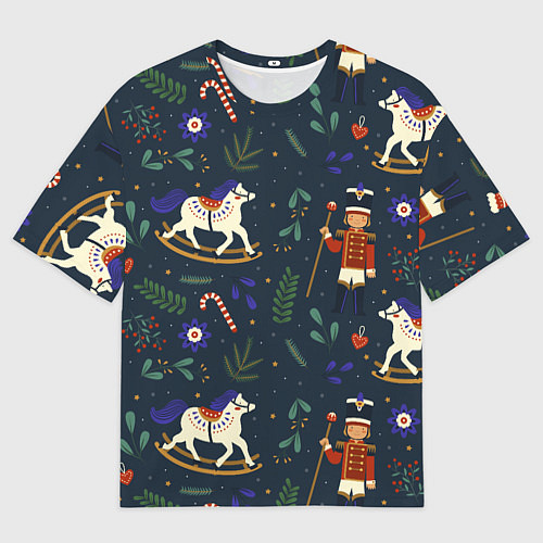 Мужская футболка оверсайз Щелкунчик паттерн с лошадкой / 3D-принт – фото 1