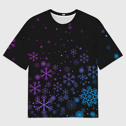 Мужская футболка оверсайз Новогодние снежинки Градиент / 3D-принт – фото 1