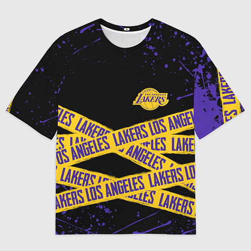 Мужская футболка оверсайз LAKERS LOGO БРЫЗГИ КРАСОК / 3D-принт – фото 1