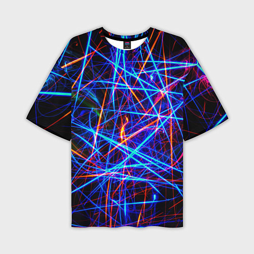 Мужская футболка оверсайз NEON LINES Glowing Lines Effect / 3D-принт – фото 1