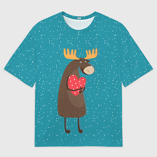 Мужская футболка оверсайз Душевный лось с сердцем / 3D-принт – фото 1