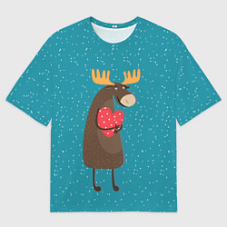 Мужская футболка оверсайз Душевный лось с сердцем