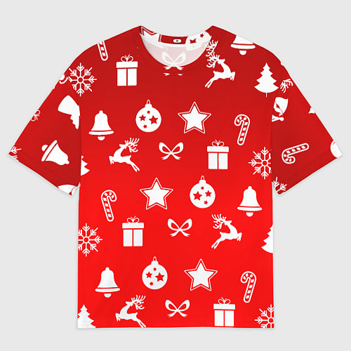 Мужская футболка оверсайз Новогодний узор красный градиент / 3D-принт – фото 1