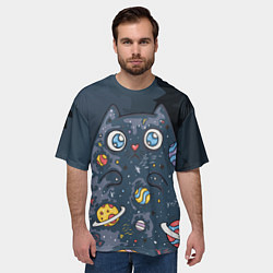 Футболка оверсайз мужская Космический кот в планетах, цвет: 3D-принт — фото 2