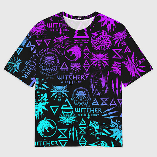 Мужская футболка оверсайз ВЕДЬМАК ЛОГОБОМБИНГ НЕОН / 3D-принт – фото 1