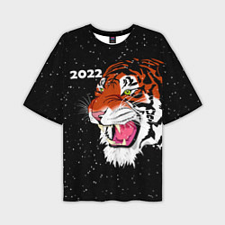 Мужская футболка оверсайз Рычащий Тигр и Снегопад 2022