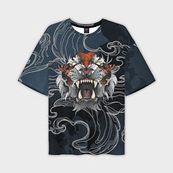 Мужская футболка оверсайз Рычащий Тигр в японском стиле