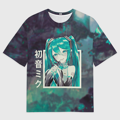 Мужская футболка оверсайз Мику Хацунэ в квадрате , вокалоид / 3D-принт – фото 1
