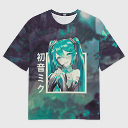 Мужская футболка оверсайз Мику Хацунэ в квадрате , вокалоид