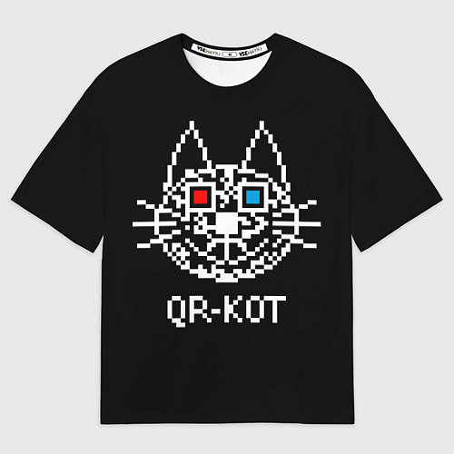 Мужская футболка оверсайз QR кот в стерео очках / 3D-принт – фото 1