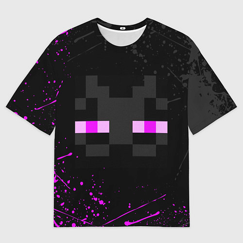 Мужская футболка оверсайз MINECRAFT ЭНДЕРМЕН ЛИЦО, БРЫЗГИ КРАСОК / 3D-принт – фото 1