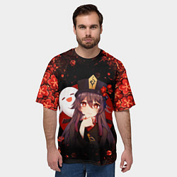 Футболка оверсайз мужская GENSHIN IMPACT HU TAO ГЕНШИН ИМПАКТ ХУ ТАО FLOWERS, цвет: 3D-принт — фото 2