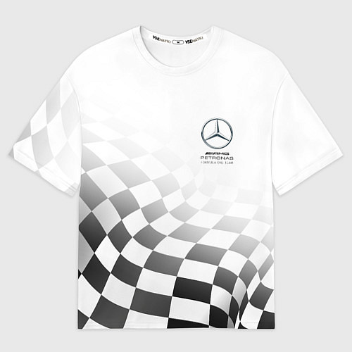 Мужская футболка оверсайз MERCEDES, МЕРСЕДЕС СПОРТ, ФИНИШНЫЙ ФЛАГ, ФОРМУЛА 1 / 3D-принт – фото 1