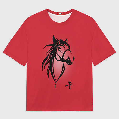 Мужская футболка оверсайз Огненная лошадь с иероглифом / 3D-принт – фото 1