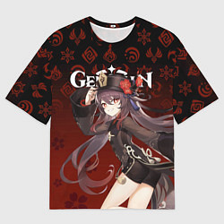 Мужская футболка оверсайз GENSHIN IMPACT ХУ ТАО, ЭМБЛЕМЫ, САКУРА