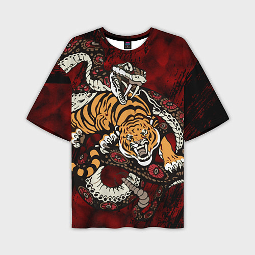Мужская футболка оверсайз Тигр со Змеёй 2022 / 3D-принт – фото 1