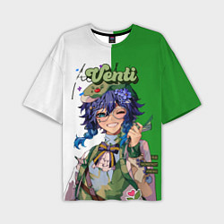 Мужская футболка оверсайз Венти волшебно улыбается Genshin Impact