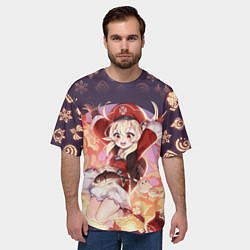 Футболка оверсайз мужская КЛИ ГЕРОИНЯ ГЕНШИН ИМПАКТ, НЕОНОВЫЕ СИМВОЛЫ, цвет: 3D-принт — фото 2