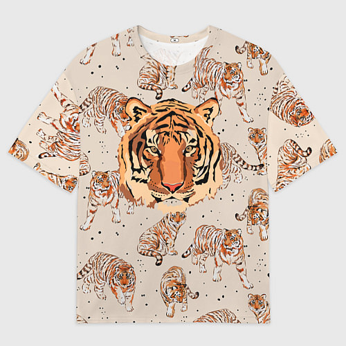 Мужская футболка оверсайз Тигриный Паттерн Символ 2022 Года / 3D-принт – фото 1