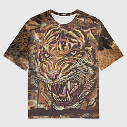 Мужская футболка оверсайз Хищный дикий тигр
