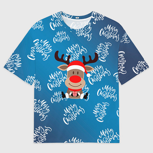 Мужская футболка оверсайз Merry Christmas Олень с подарком / 3D-принт – фото 1