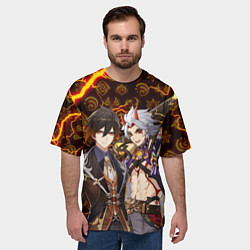 Футболка оверсайз мужская ЧЖУН ЛИ И ИТТО АРАТАКИ ГЕНШИН ИМПАКТ GENSHIN IMPAC, цвет: 3D-принт — фото 2