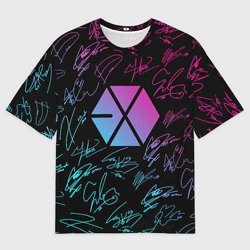 Мужская футболка оверсайз EXO BAND НЕОНОВЫЕ АВТОГРАФЫ / 3D-принт – фото 1