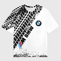 Мужская футболка оверсайз BMW следы шин