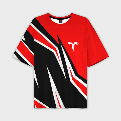 Мужская футболка оверсайз TESLA MOTORS RED LINE ТЕСЛА / 3D-принт – фото 1