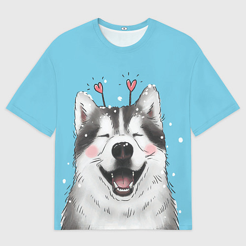Мужская футболка оверсайз Веселая хаски / 3D-принт – фото 1