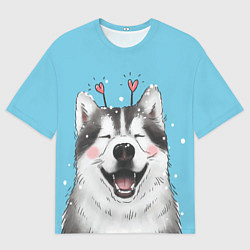 Мужская футболка оверсайз Веселая хаски