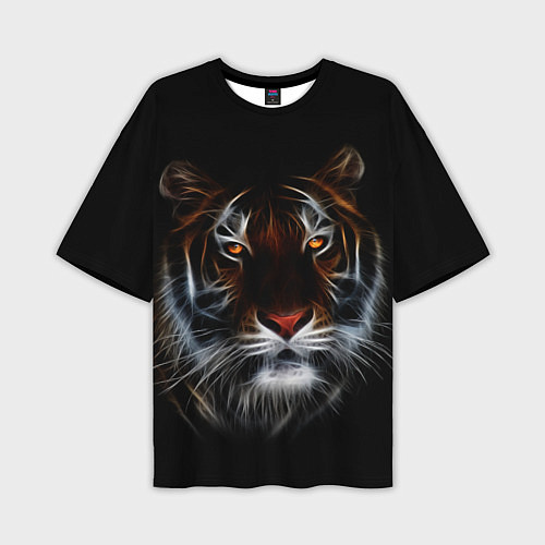 Мужская футболка оверсайз Тигр в Темноте Глаза Зверя / 3D-принт – фото 1