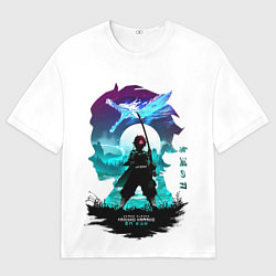 Мужская футболка оверсайз Танджиро Камадо Клинок рассекающий демонов