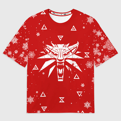 Мужская футболка оверсайз КРАСНЫЙ СВИТЕР ВЕДЬМАК НОВОГОДНИЙ / 3D-принт – фото 1