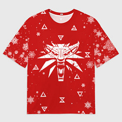 Мужская футболка оверсайз КРАСНЫЙ СВИТЕР ВЕДЬМАК НОВОГОДНИЙ