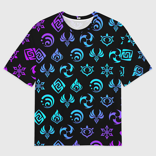 Мужская футболка оверсайз NEON SYMBOL HERO GENSHIN IMPACT / 3D-принт – фото 1
