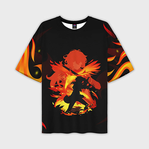 Мужская футболка оверсайз DILUC FIRE GENSHIN IMPACT НА СПИНЕ / 3D-принт – фото 1