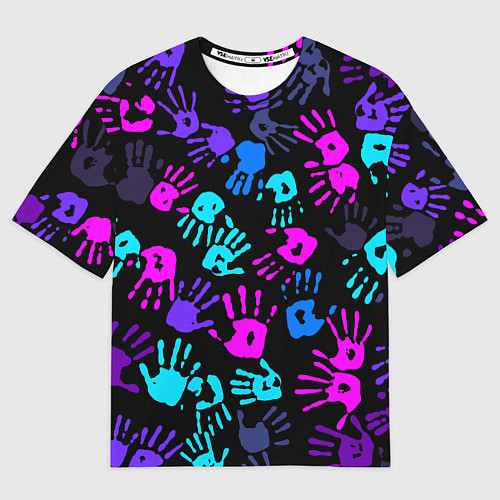 Мужская футболка оверсайз Следы неоновых рук / 3D-принт – фото 1