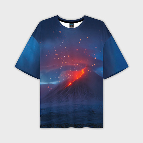 Мужская футболка оверсайз Извержение вулкана ночью / 3D-принт – фото 1