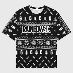 Мужская футболка оверсайз ЧЁРНЫЙ СВИТЕР RAINBOW SIX SIEGE НОВОГОДНИЙ 2022