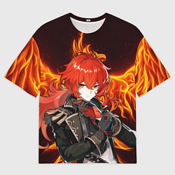 Футболка оверсайз мужская ОГНЕННЫЙ ФЕНИКС ДИЛЮК, ГЕНШИН ИМПАКТ, цвет: 3D-принт