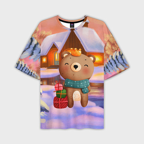 Мужская футболка оверсайз Медвежонок Новогоднее настроение / 3D-принт – фото 1