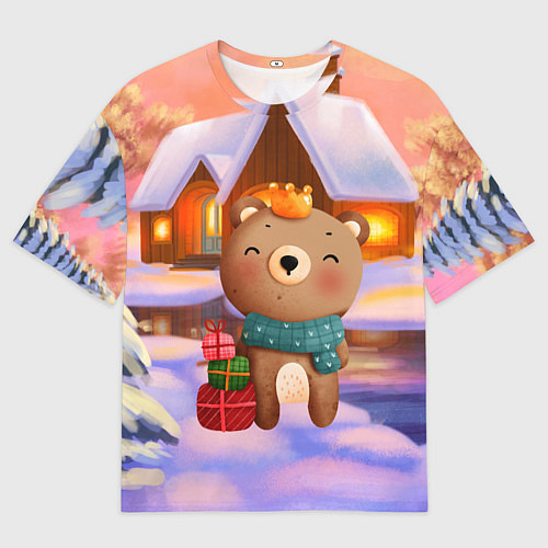 Мужская футболка оверсайз Медвежонок Новогоднее настроение / 3D-принт – фото 1