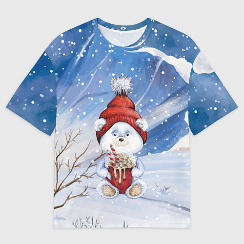 Мужская футболка оверсайз Медвежонок 2022 новогодний / 3D-принт – фото 1
