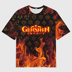 Мужская футболка оверсайз GENSHIN IMPACT FIRE SYMBOL ОГНЕННАЯ СТИХИЯ