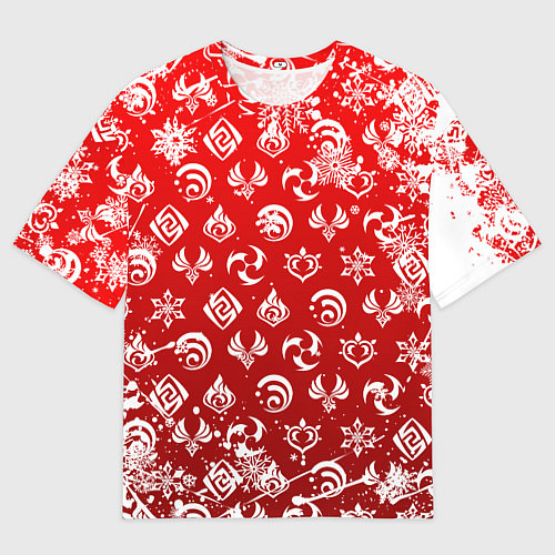 Мужская футболка оверсайз НОВОГОДНИЕ СТИХИИ ГЕНШИН ИМПАКТ, НОВЫЙ ГОД / 3D-принт – фото 1