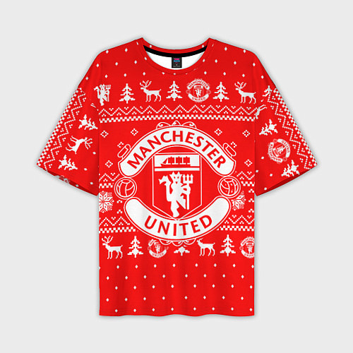 Мужская футболка оверсайз FC Manchester United: Новогодний узор / 3D-принт – фото 1