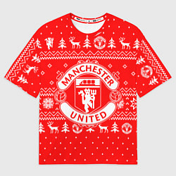 Футболка оверсайз мужская FC Manchester United: Новогодний узор, цвет: 3D-принт