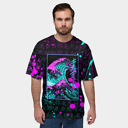 Футболка оверсайз мужская НЕОНОВЫЕ ВОЛНЫ НЕОН ЯПОНИЯ КАНАГАВА, цвет: 3D-принт — фото 2