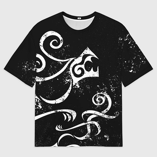 Мужская футболка оверсайз ТАТУИРОВКА ДРАКЕНА WHITE AND BLACK / 3D-принт – фото 1